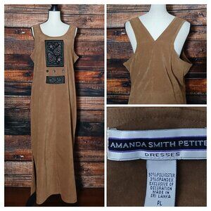 Amanda Smith Vintage Maxi Jumper Dress Large Petite Overall Faux Suede Brown